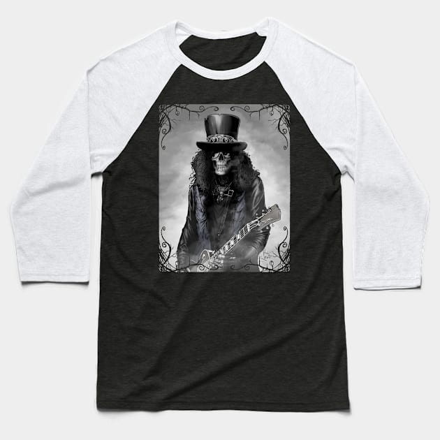 Rock Skull Guitarist Baseball T-Shirt by Hellustrations